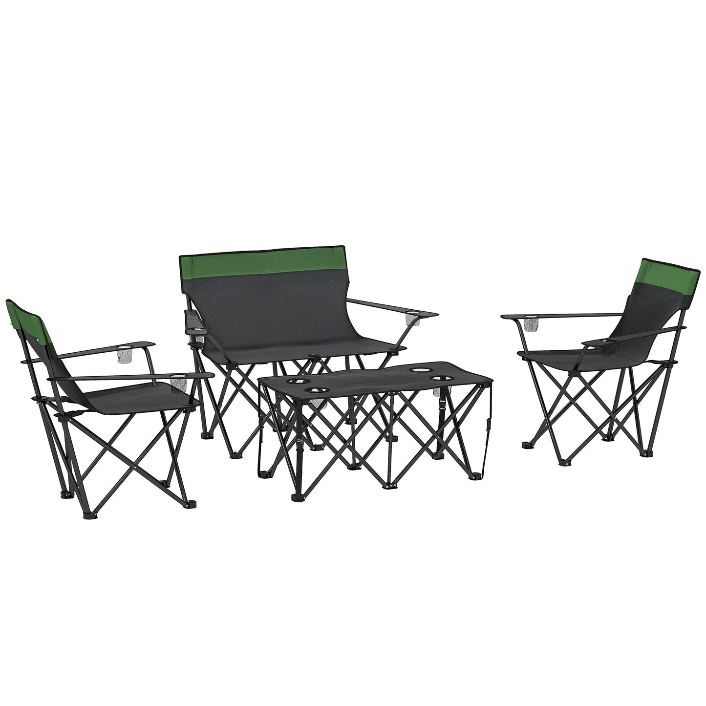 4 Piece Foldable Camping Table and Chairs Set, Olive Green