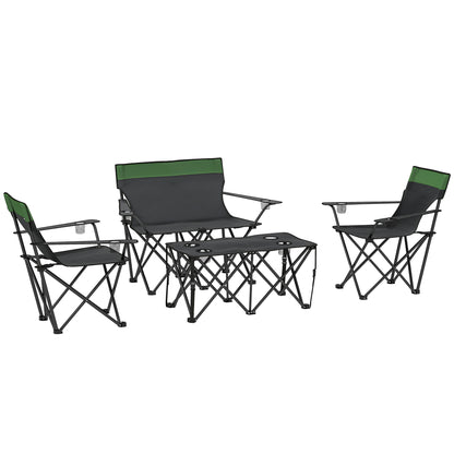 4 Piece Foldable Camping Table and Chairs Set, Olive Green