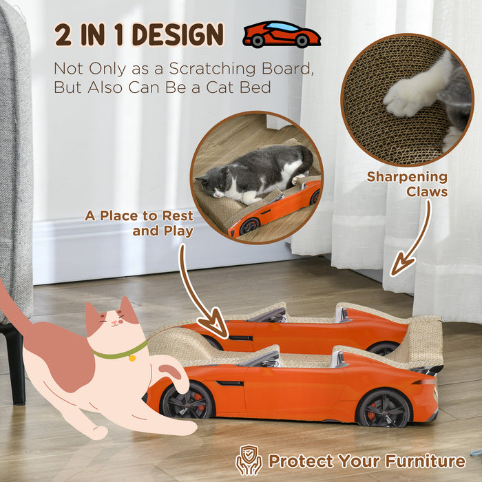 2 in 1 Cat Scratching Board with Catnip, Car-shaped Cat Scratch Bed