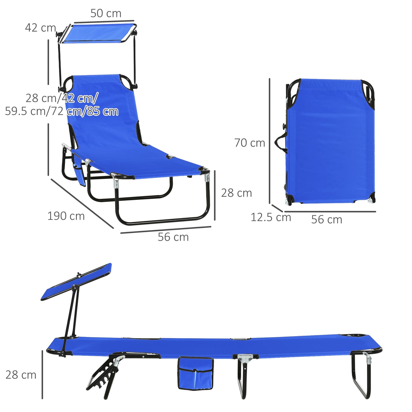 2 Piece Folding Sun Loungers with Adjustable Backrest, Blue