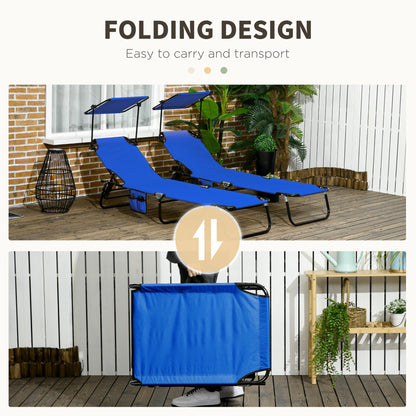 2 Piece Folding Sun Loungers with Adjustable Backrest, Blue