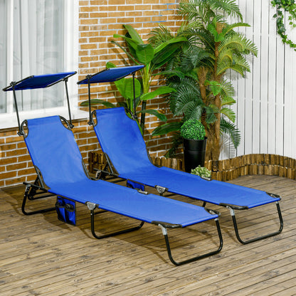2 Piece Folding Sun Loungers with Adjustable Backrest, Blue
