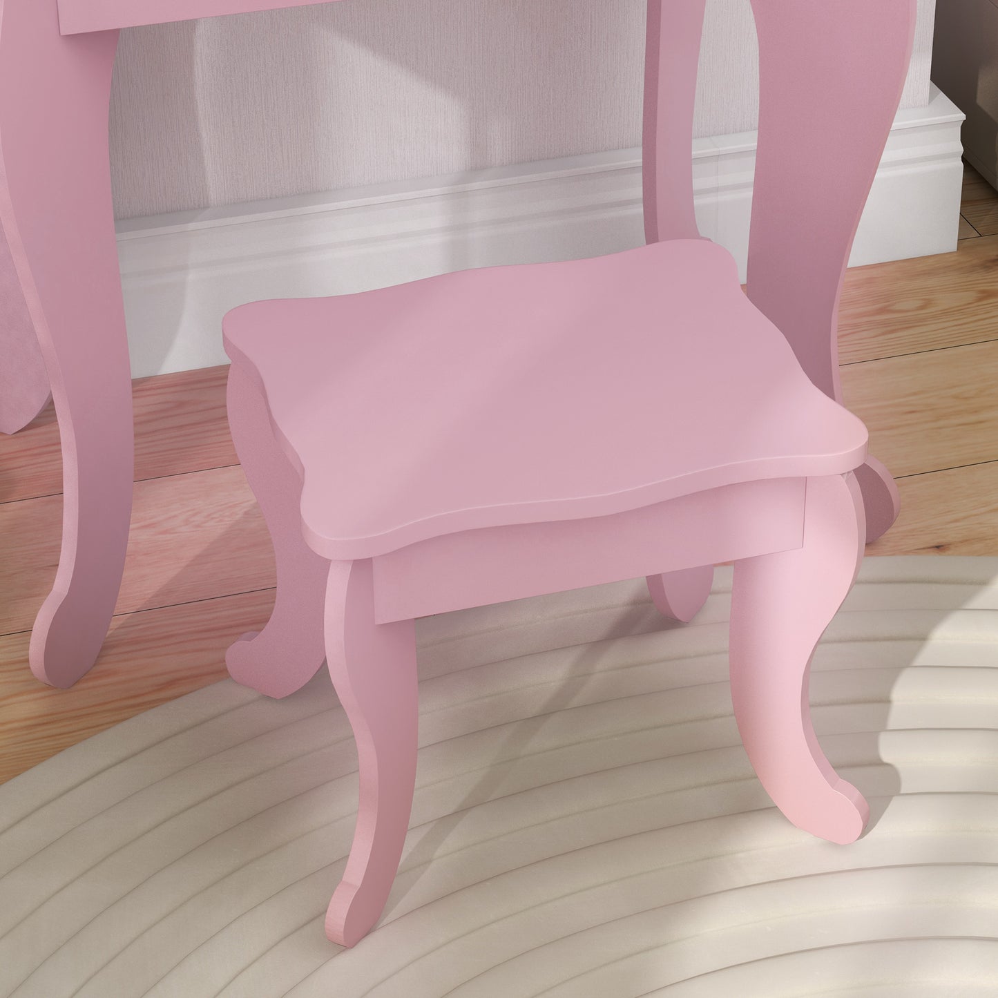 Makeup Dressing Table Set with Tri-Folding Mirror and Drawer, Pink