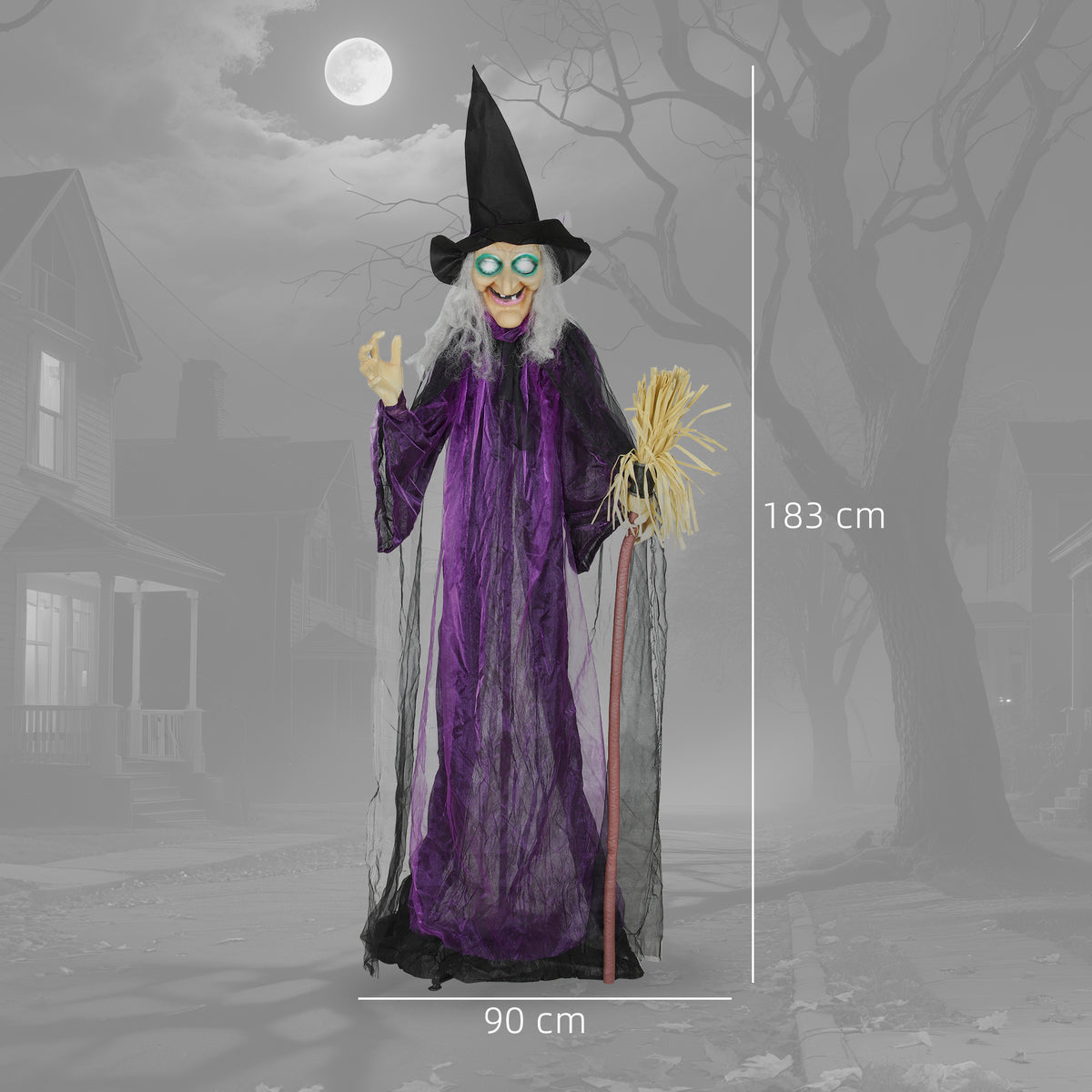 Voice Activated Halloween Animatronics Standing Witch, Purple