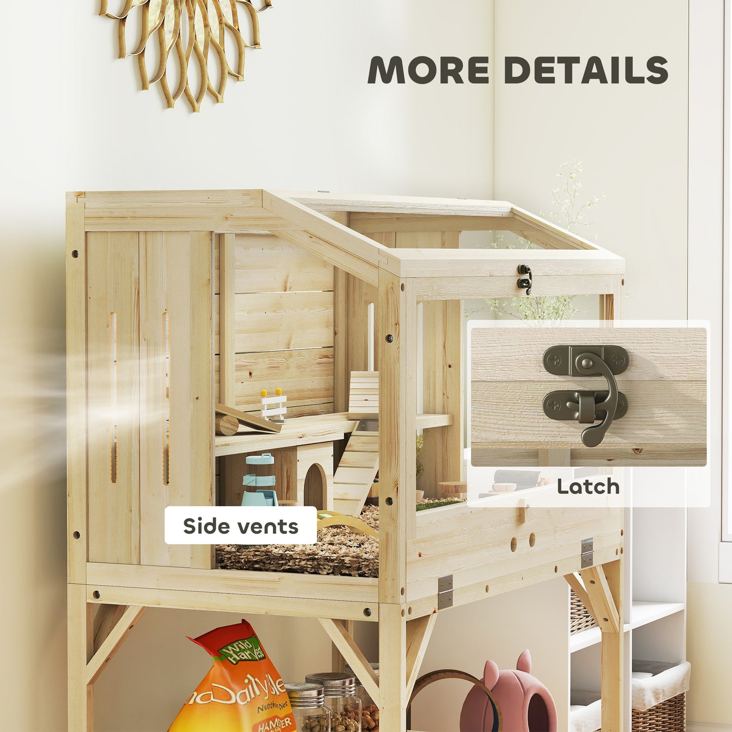 Wooden Hamster Cage, 2 Tier Hamster Habitat with Storage Shelf