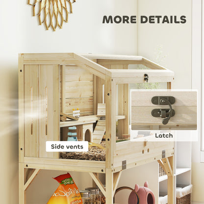 Wooden Hamster Cage, 2 Tier Hamster Habitat with Storage Shelf