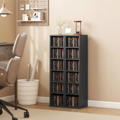 Set of 2 CD Storage Units DVD Shelf with Adjustable Shelves, Black