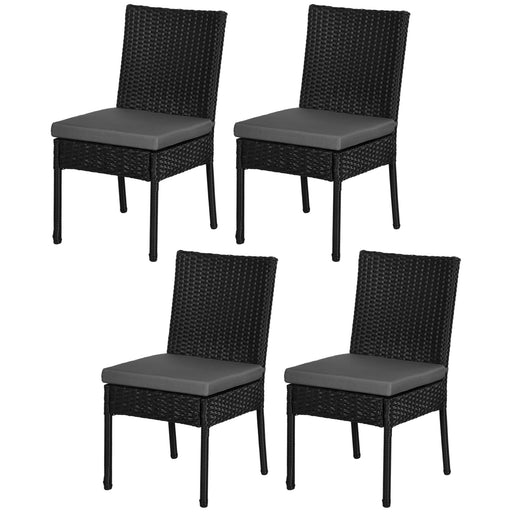 Set of Four Armless Rattan Garden Chairs - Black