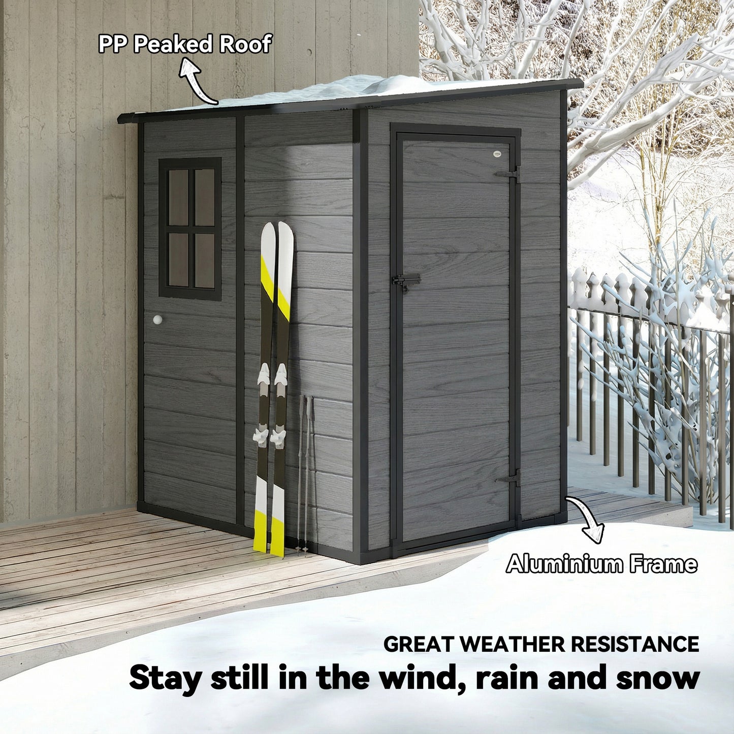 Lean to Garden Shed, Plastic Tool Storage House w/ Lockable Door