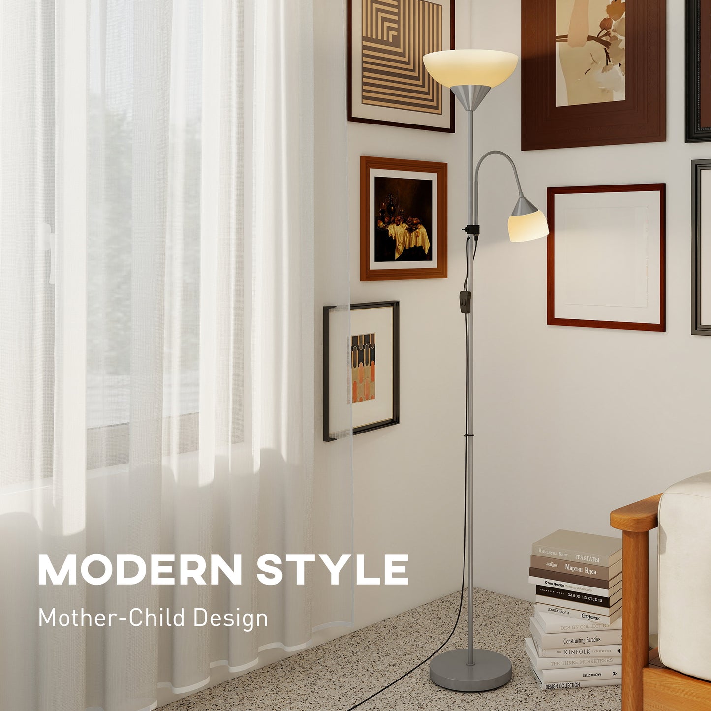 Mother-Child Floor Lamp Duo Light with 3 Colour Temperatures, Silver