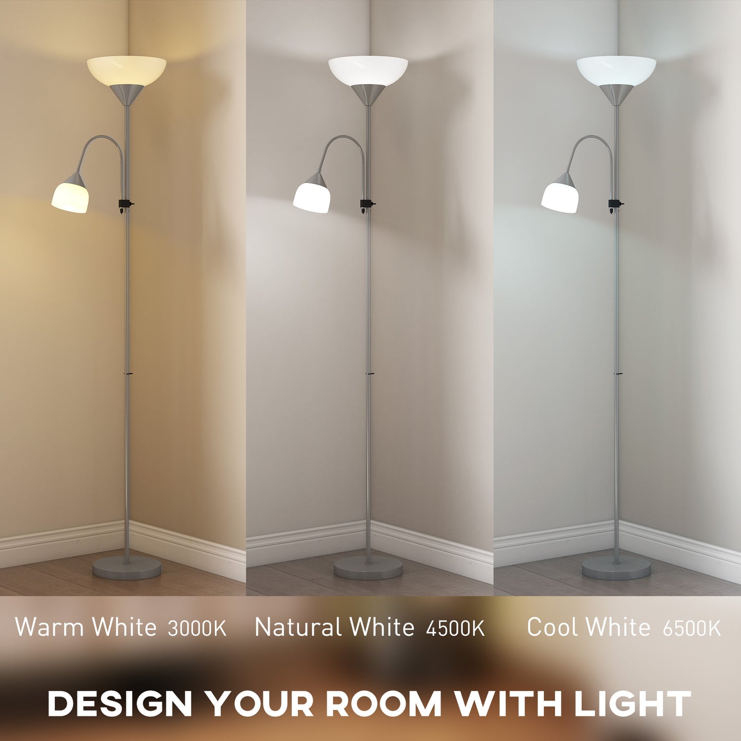 Mother-Child Floor Lamp Duo Light with 3 Colour Temperatures, Silver