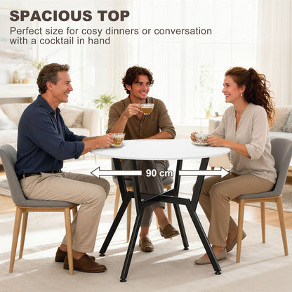 Small Kitchen Table with Black Steel Legs, Dining Table, High Gloss White