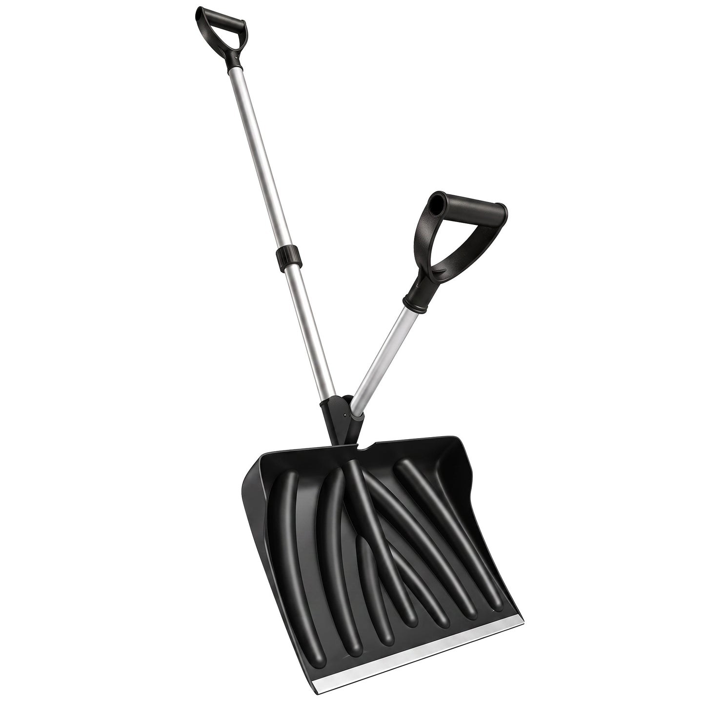 Heavy-Duty Snow Shovel with Assist Handle, Portable Snow Pusher with 45cm Wide Blade, Detachable Aluminium Handle and Metal Edge, Removal Shovel for Garden, Driveway, Car, Camping, Black