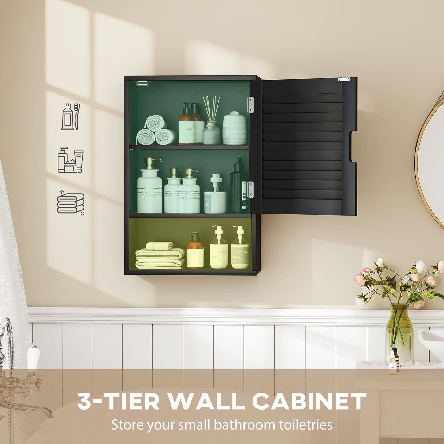 Bathroom Cabinet, Wall Mounted Cabinet with Adjustable Shelves, Black