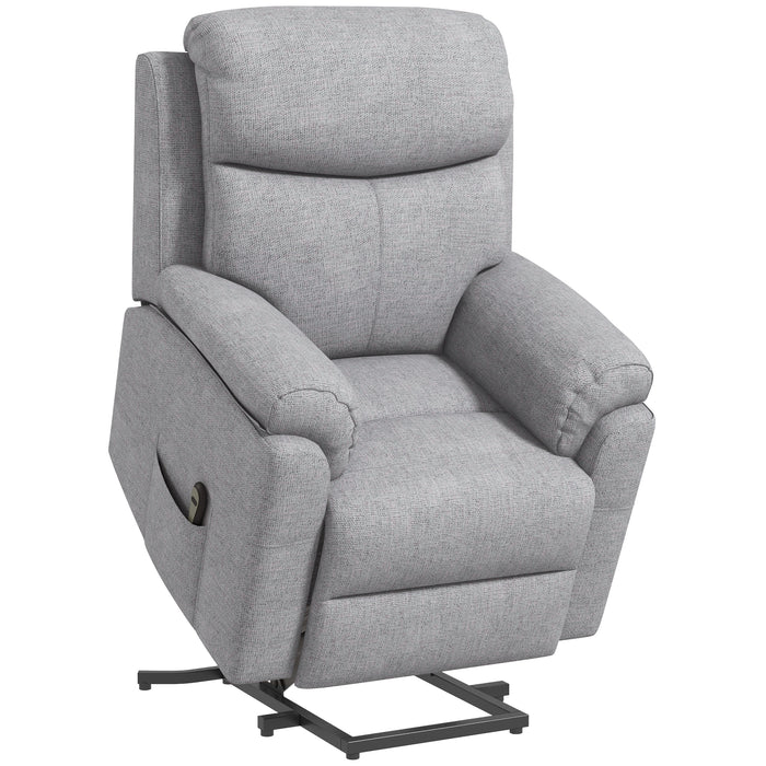 Power Lift Chair Electric Riser Recliner for Elderly, Linen Fabric Sofa Lounge Armchair with Remote Control and Side Pocket, Grey