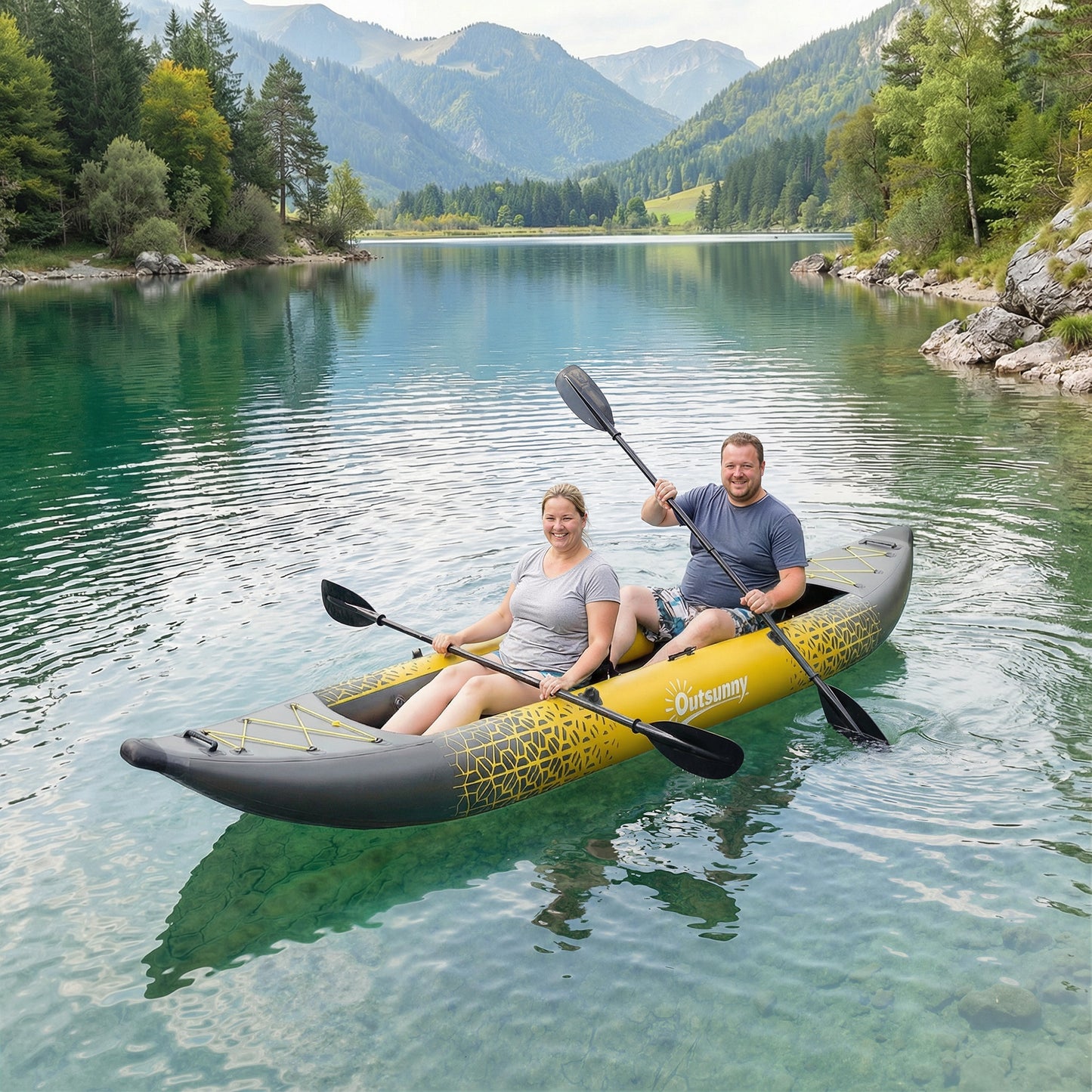2.5' Inflatable Kayak 2-person Sit on Canoe with Paddles Grey