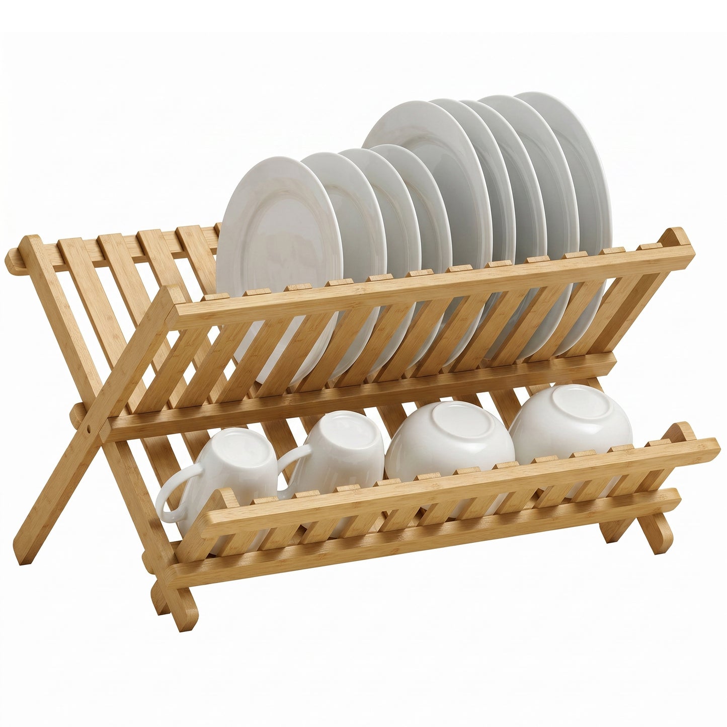 2-Tier Kitchen Storage Unit with Slatted Draining Shelves, Natural