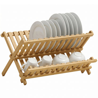 2-Tier Kitchen Storage Unit with Slatted Draining Shelves, Natural