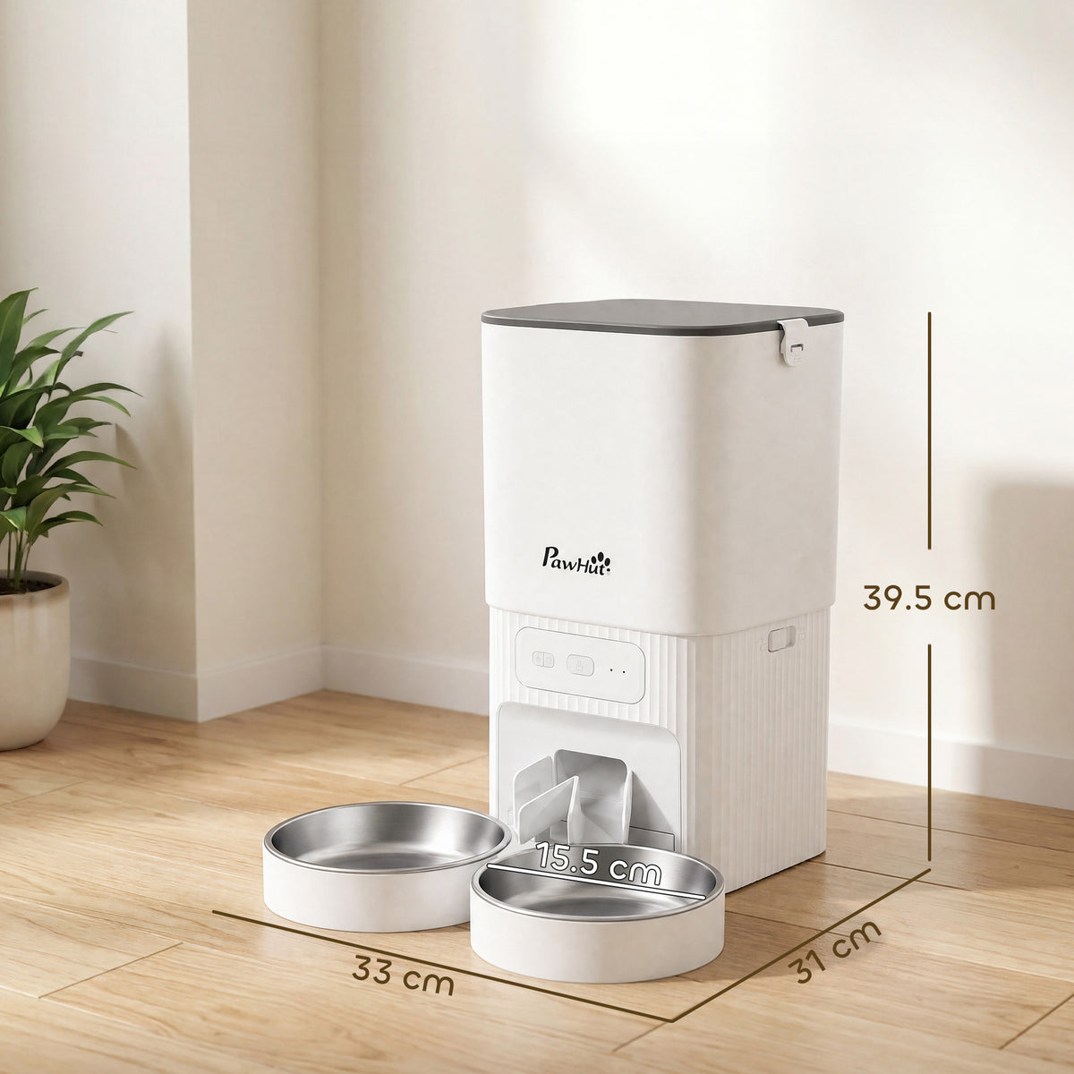 7L Automatic Cat Feeder with App Control, Timer and 2 Bowls - White