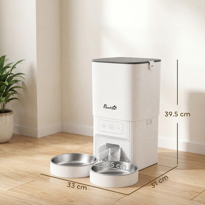 7L Automatic Cat Feeder with App Control, Timer and 2 Bowls - White