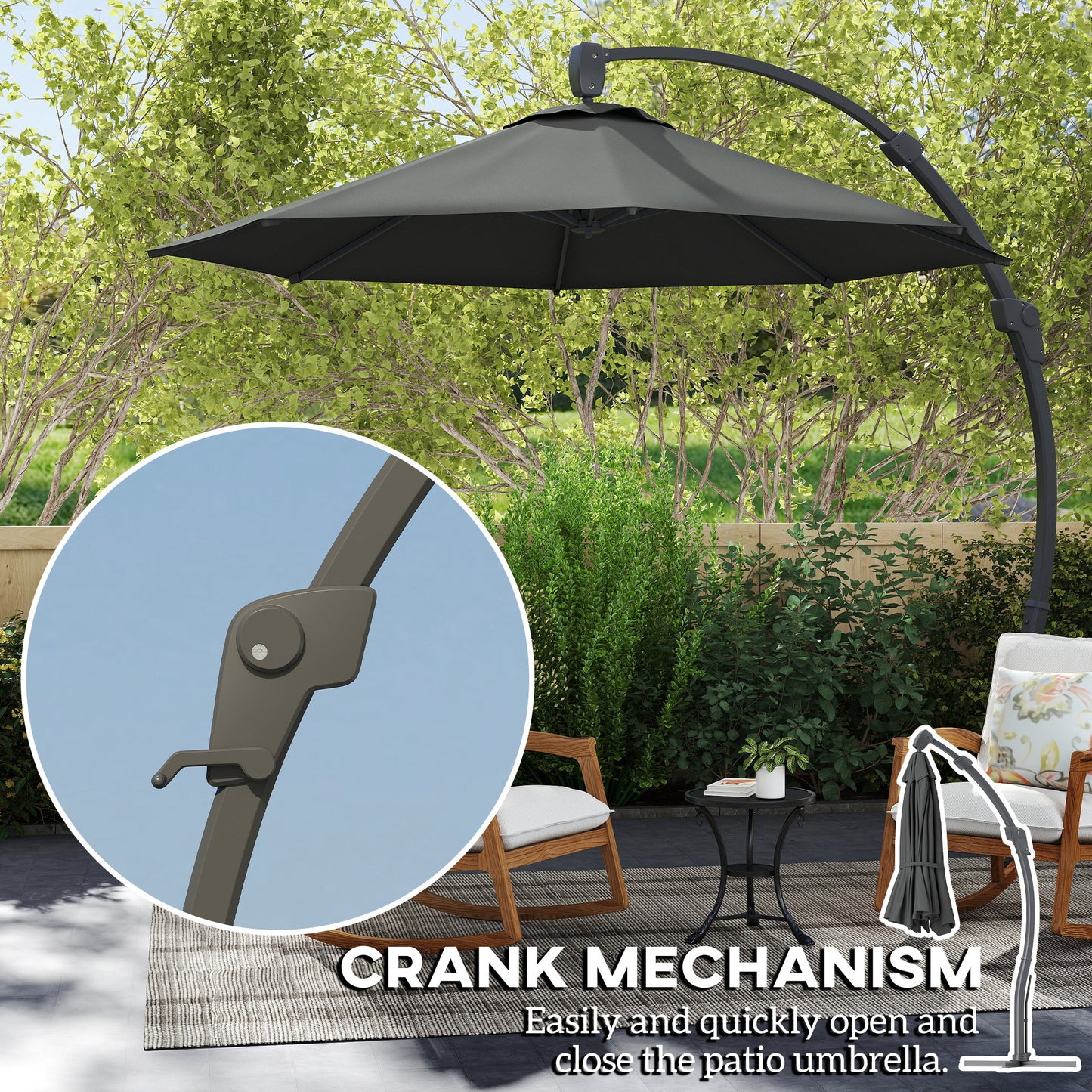 3(m) Garden Cantilever Parasol with Crank Aluminium Frame Grey