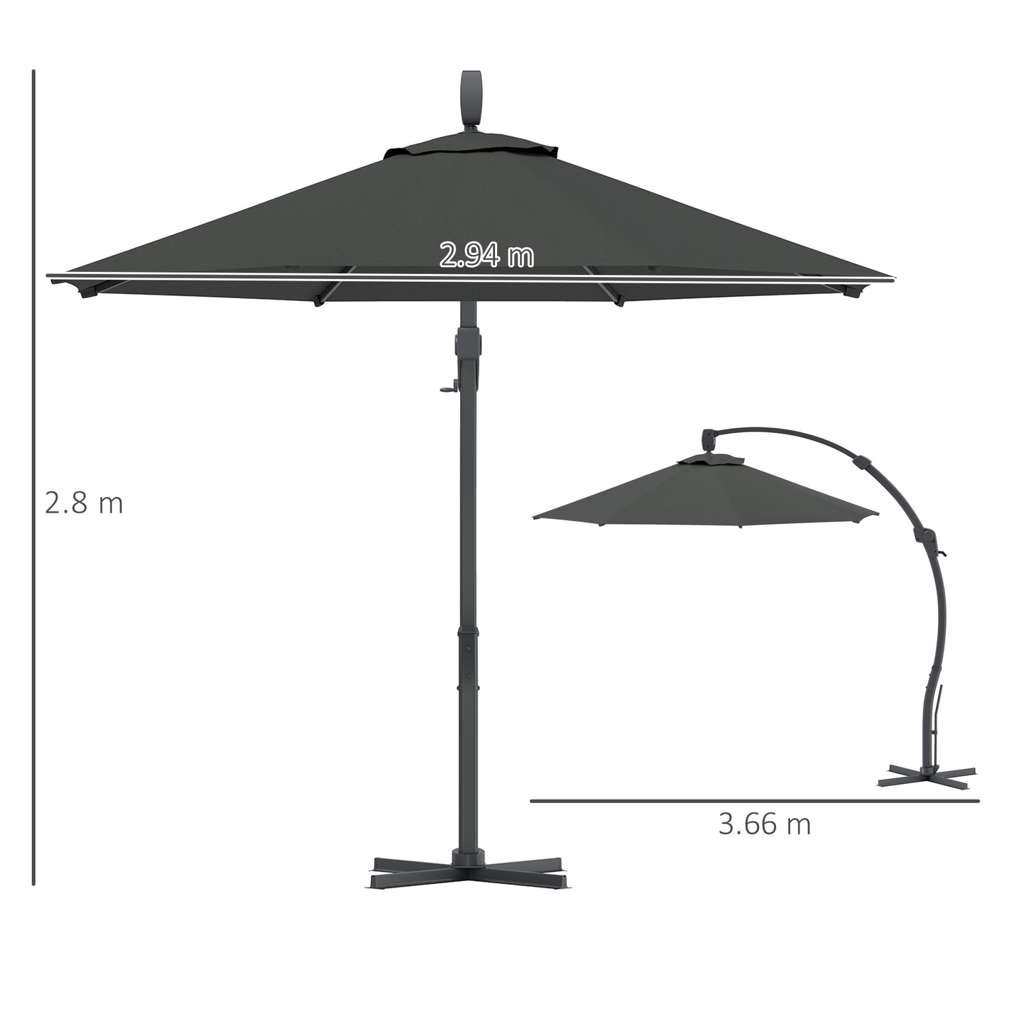 3(m) Garden Cantilever Parasol with Crank Aluminium Frame Grey
