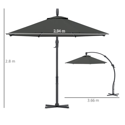 3(m) Garden Cantilever Parasol with Crank Aluminium Frame Grey