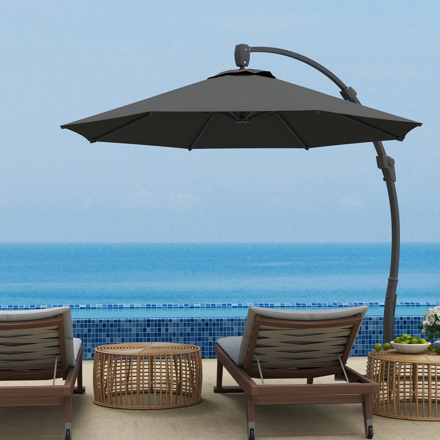 3(m) Garden Cantilever Parasol with Crank Aluminium Frame Grey