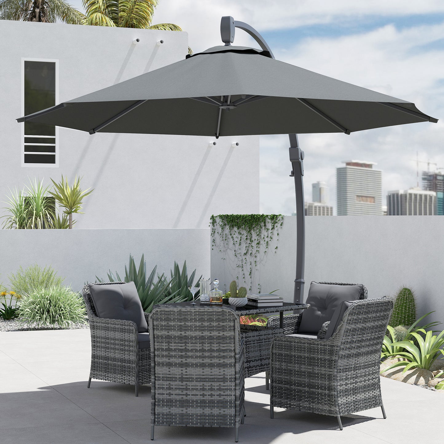 3(m) Garden Cantilever Parasol with Crank Aluminium Frame Grey