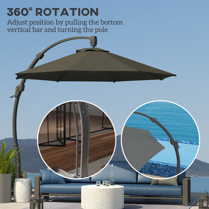 3(m) Garden Cantilever Parasol with Crank Aluminium Frame Grey