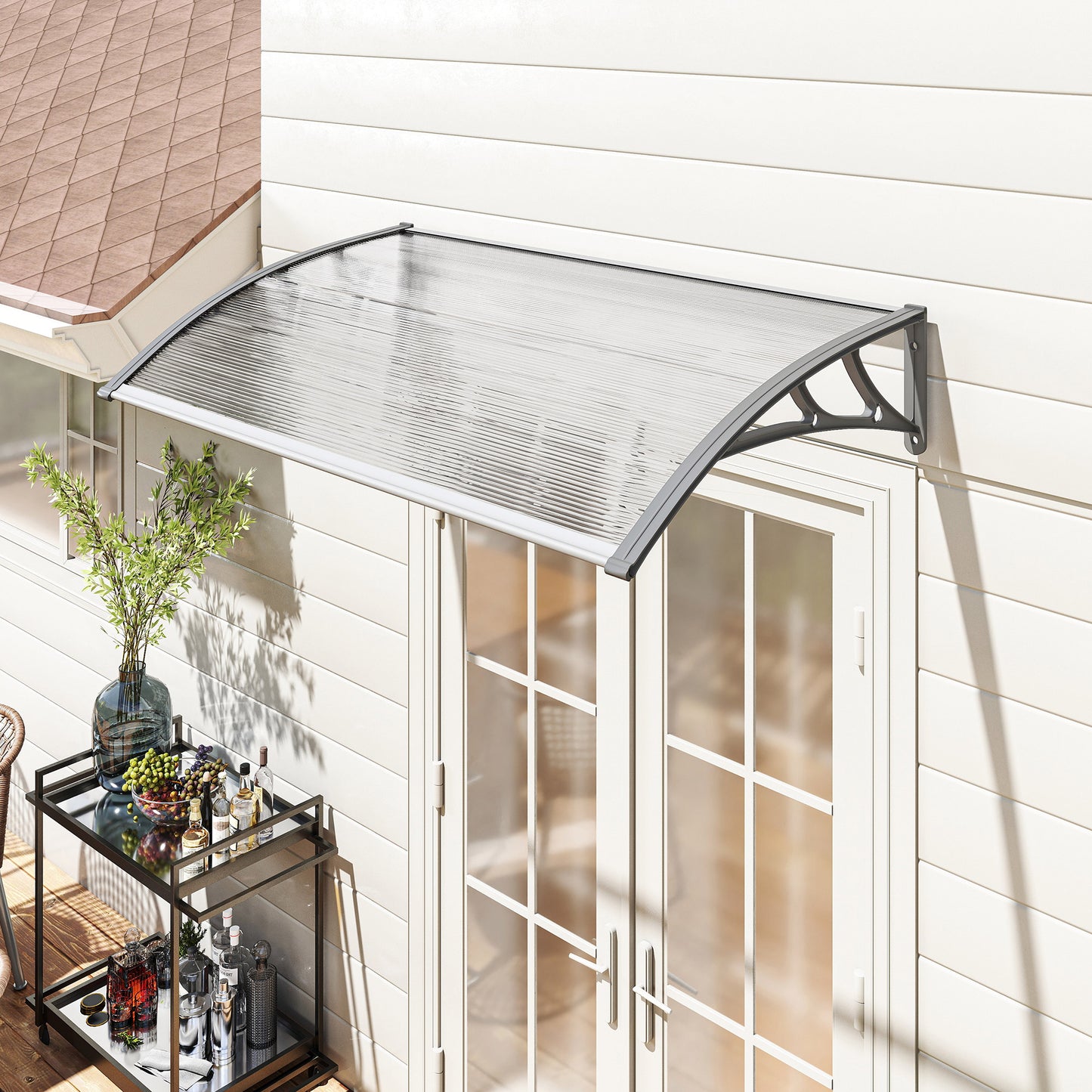 Door Canopy Outdoor Awning Rain Shelter for Window Porch, Grey