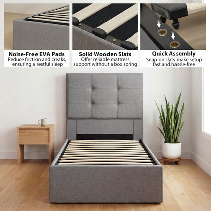 Upholstered Ottoman Bed, 3ft Single Storage Bed Frame, Grey