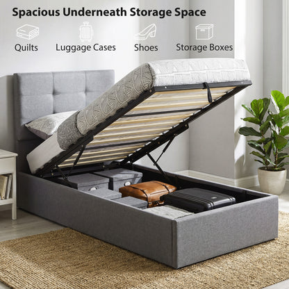 Upholstered Ottoman Bed, 3ft Single Storage Bed Frame, Grey