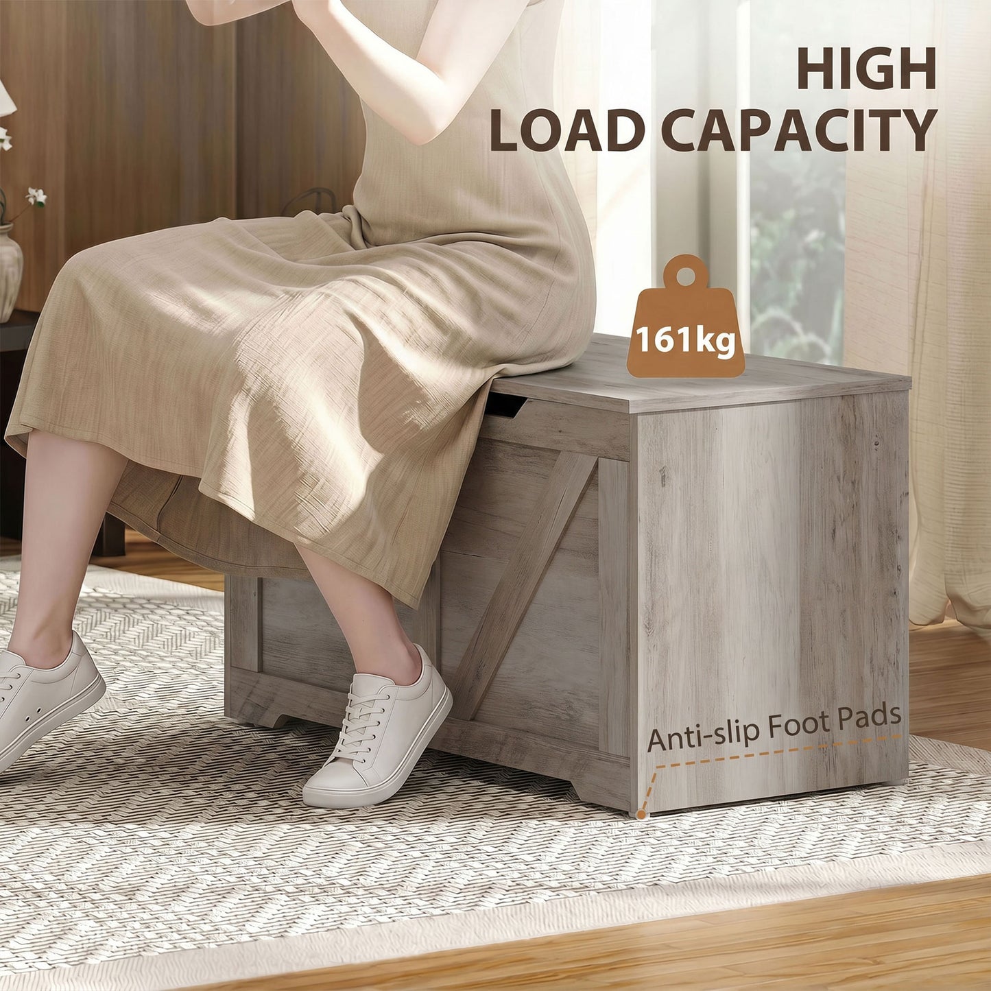 Storage Trunk for Living Room, with Safety Hinges, 100cm, Grey