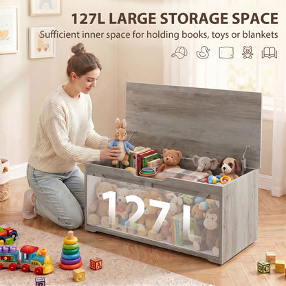 Storage Trunk for Living Room, with Safety Hinges, 100cm, Grey