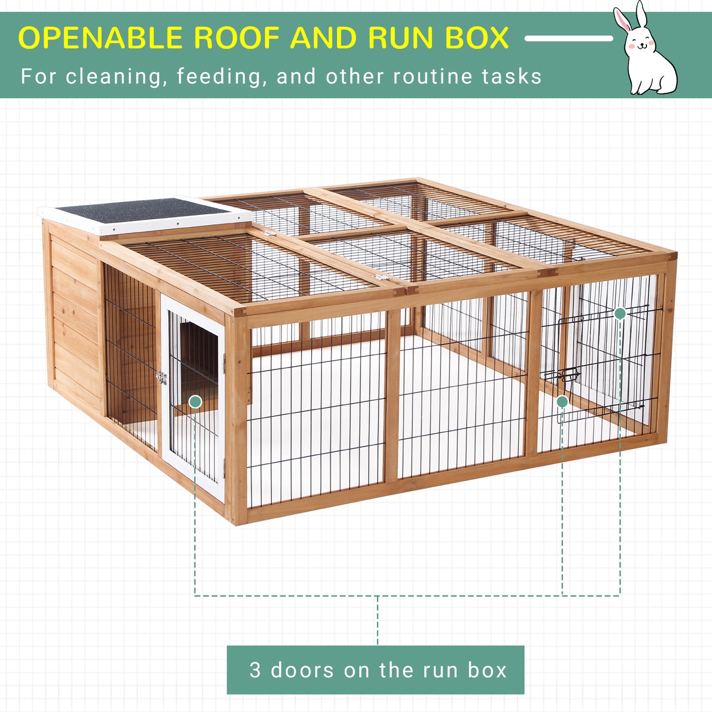 Rabbit Hutch, Guinea Pig House Outdoor Cage w/Openable Top, Yellow