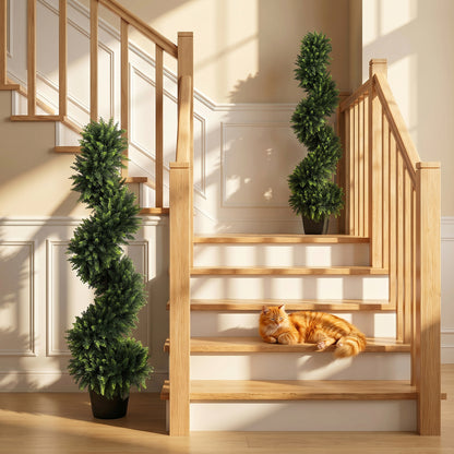 Set of 2 Artificial Cypress Topiary Tree, Spiral Topiary Tree with 700 Leaves, Fake Plants in Pot for Indoor Outdoor Decor, 120cm, Deep Green