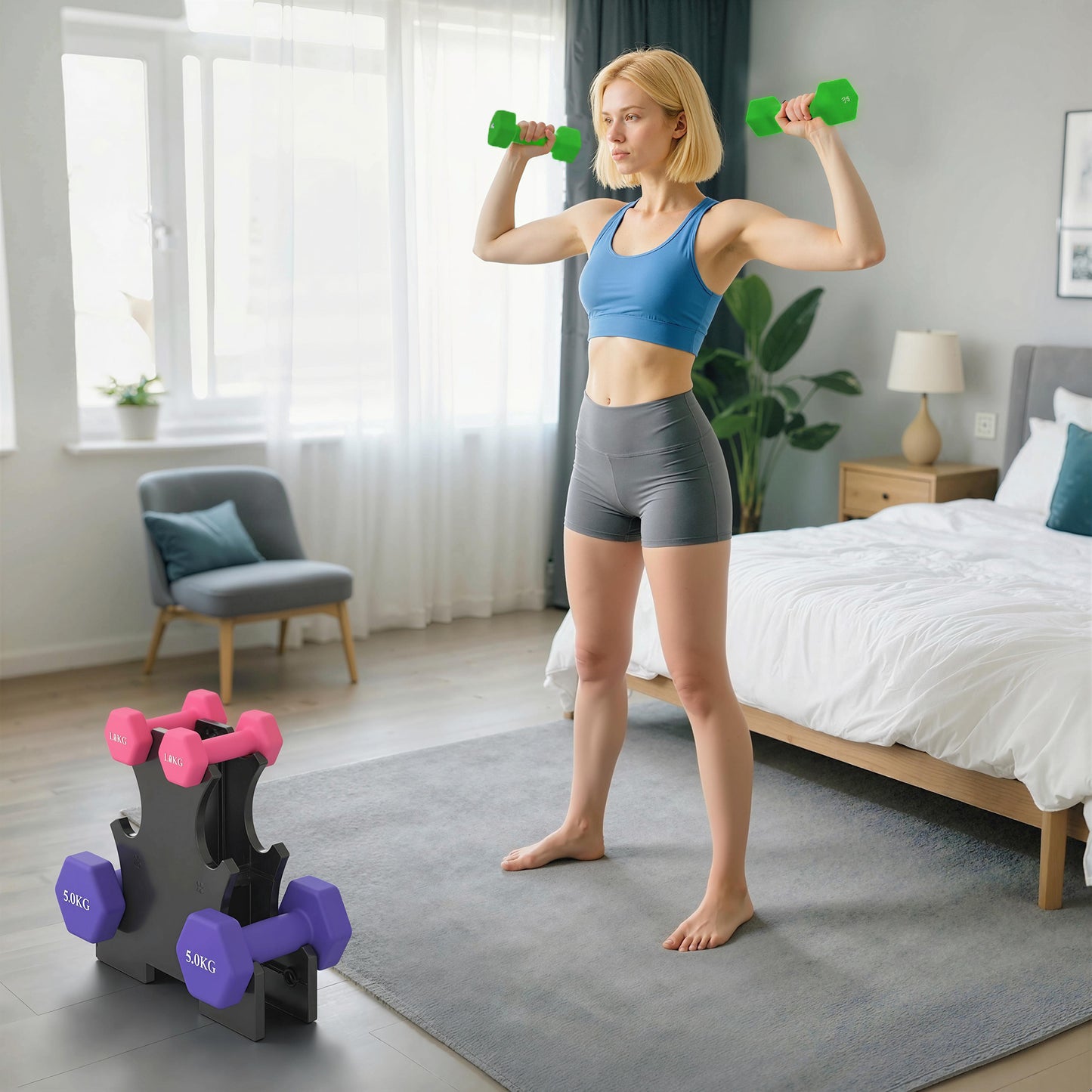 Hex Dumbbells Set with Dumbbell Rack, 2 x 1kg, 2 x 3kg, 2 x 5kg
