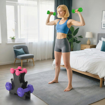 Hex Dumbbells Set with Dumbbell Rack, 2 x 1kg, 2 x 3kg, 2 x 5kg