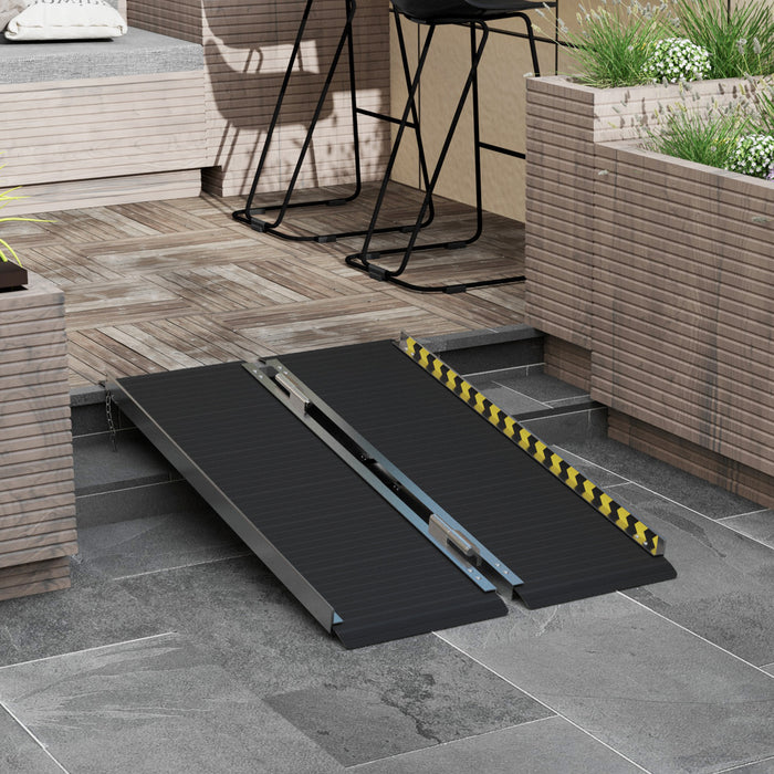 Wheelchair Ramp, 122L x 73Wcm, 272KG Capacity, Folding Aluminium Threshold Ramp w/ Non-Skid Surface, Transition Plates Above & Below