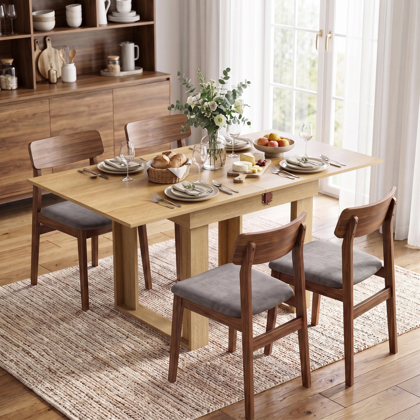 Folding Dining Table Under-Table Storage 140cm Oak