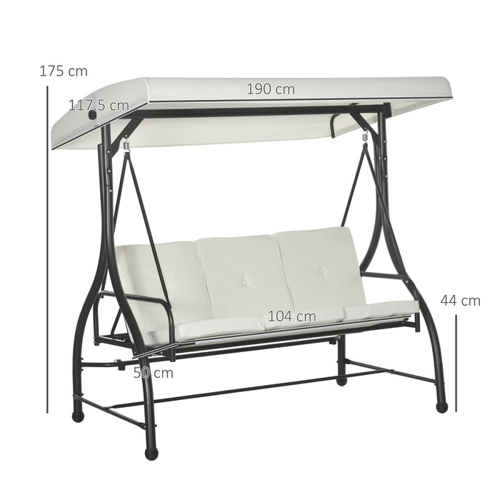 3 Seater Canopy Swing Chair Porch Hammock Bed Rocking Bench Cream White