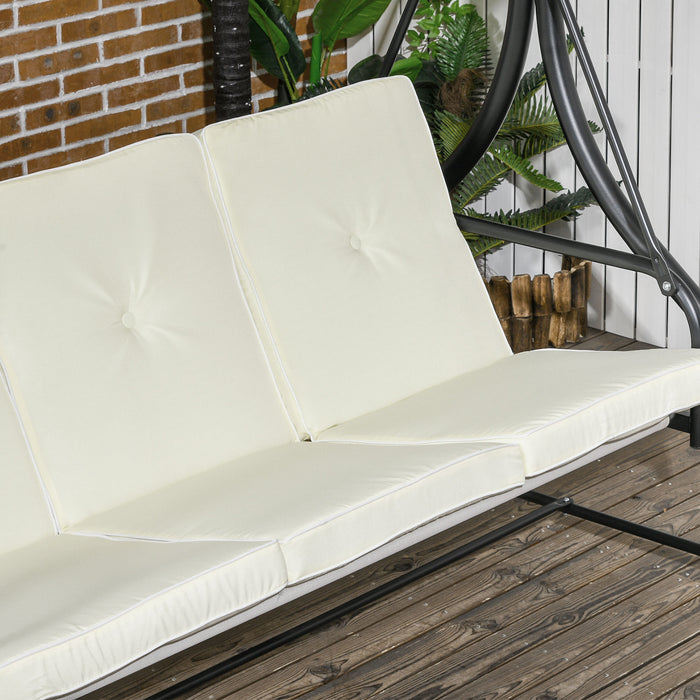 3 Seater Canopy Swing Chair Porch Hammock Bed Rocking Bench Cream White