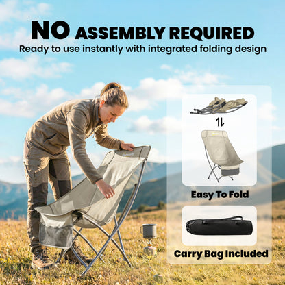 Camping Chair Portable with Side Pocket Khaki