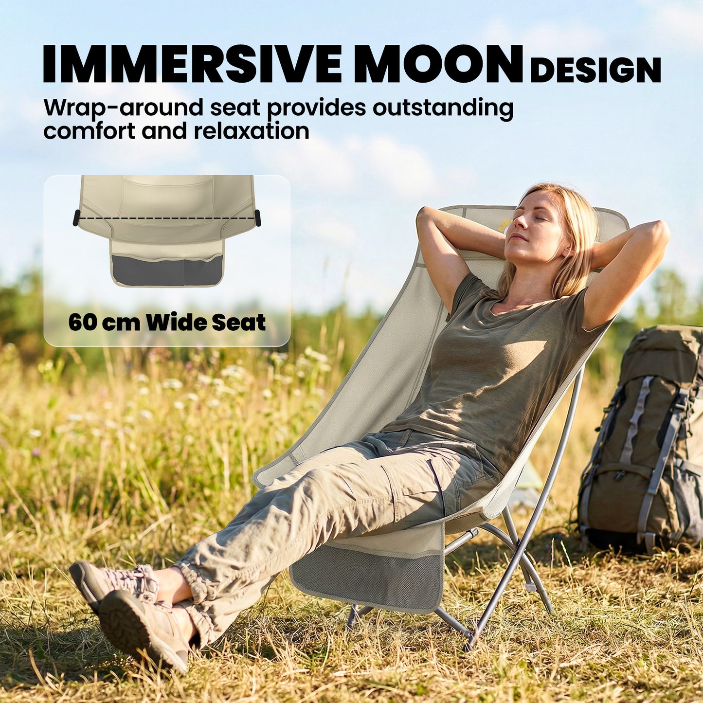 Camping Chair Portable with Side Pocket Khaki