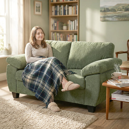 2 Seater Sofa, Chenille Small Sofa with Spring Cushions, Dark Green