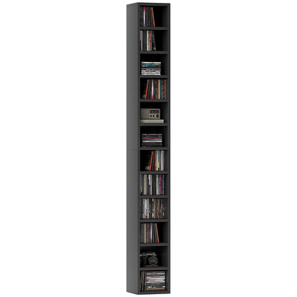 204 CD Storage Tower Tall Bookcase Bookshelf with 12 Cubes Black