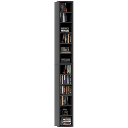 204 CD Storage Tower Tall Bookcase Bookshelf with 12 Cubes Black