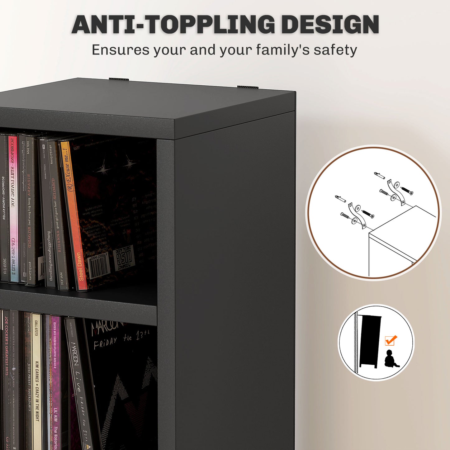 204 CD Storage Tower Tall Bookcase Bookshelf with 12 Cubes Black