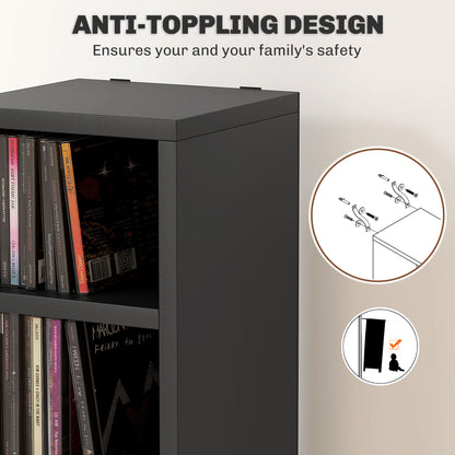 204 CD Storage Tower Tall Bookcase Bookshelf with 12 Cubes Black
